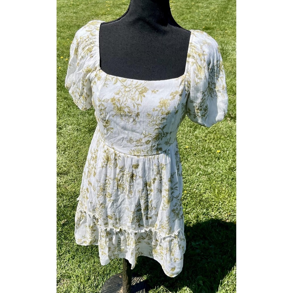 Blu Pepper Floral Puff Sleeve Mini Dress Cottagecore Prairie Medium M White - Picture 4 of 14